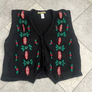 Brynn Connelly vintage ramie cotton ugly Christmas sweater vest L
